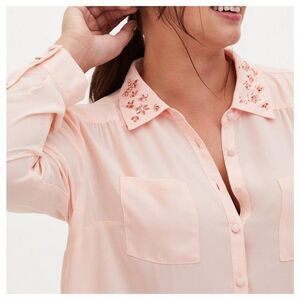 Torrid Madison - Light Pink Georgette Embellished Collar Button Front Blouse